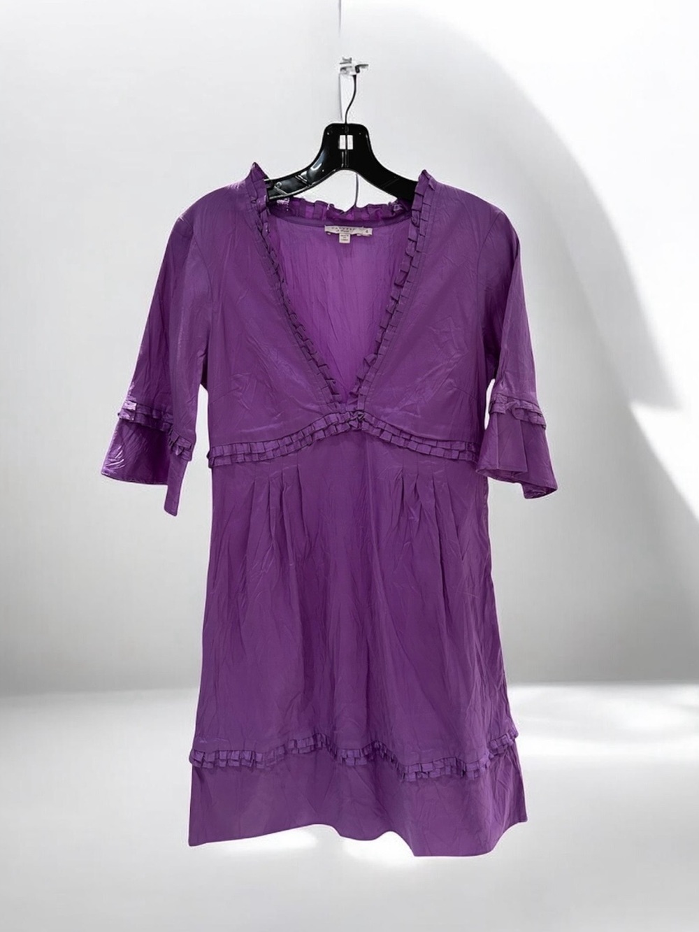 Calypso St. Barth Vintage Violet Ruffle-Trim V-Neck Tunic